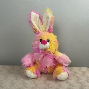 Tom's Toys Bunny Rabbit Plush Stuffed Animal Yellow Pink White Bow Tie Dye